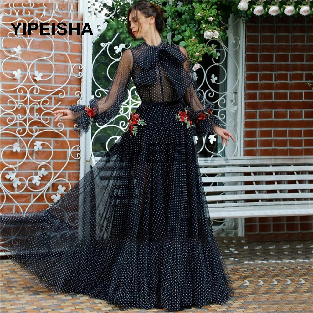 Black IIIusion Evening Dresses 3D Flowers Party Gown Dot Chiffon Puff Sleeves Formal Prom Dress vestido de festa
Black IIIusion Evening Dresses 3D Flowers Party Gown Dot Chiffon Puff Sleeves Formal Prom Dress vestido de festa
