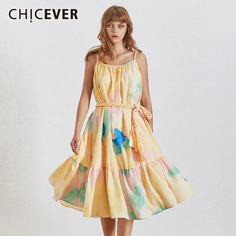 CHICEVER Print Elegant Sling Dress For Women Square Collar Sleeveless High Waist With Sashes Ruffles Hem Dresses Female Clothing
CHICEVER Print Elegant Sling Dress For Women Square Collar Sleeveless High Waist With Sashes Ruffles Hem Dresses Female Clothing