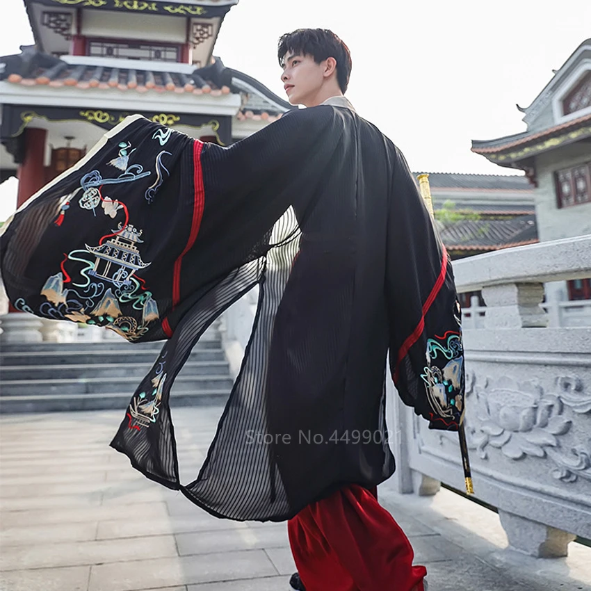Одежда Hanfu в традиционном китайском стиле мужской кардиган с вышивкой кимоно топ