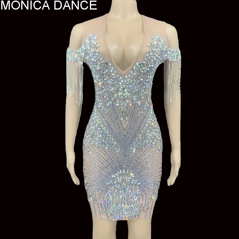 Sexy Stage Crystals Stones Transparent Mesh Dress Fringes Sleeves Birthday Celebrate Costume See Through Costume Dancer Dress
Sexy Stage Crystals Stones Transparent Mesh Dress Fringes Sleeves Birthday Celebrate Costume See Through Costume Dancer Dress