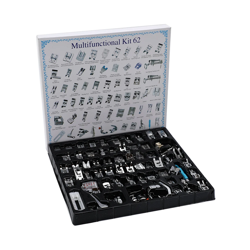 Набор прижимных лапок для швейных машин, комплект лапок в коробке для Brother Singer, 62 шт.
Набор прижимных лапок для швейных машин, комплект лапок в коробке для Brother Singer, 62 шт.