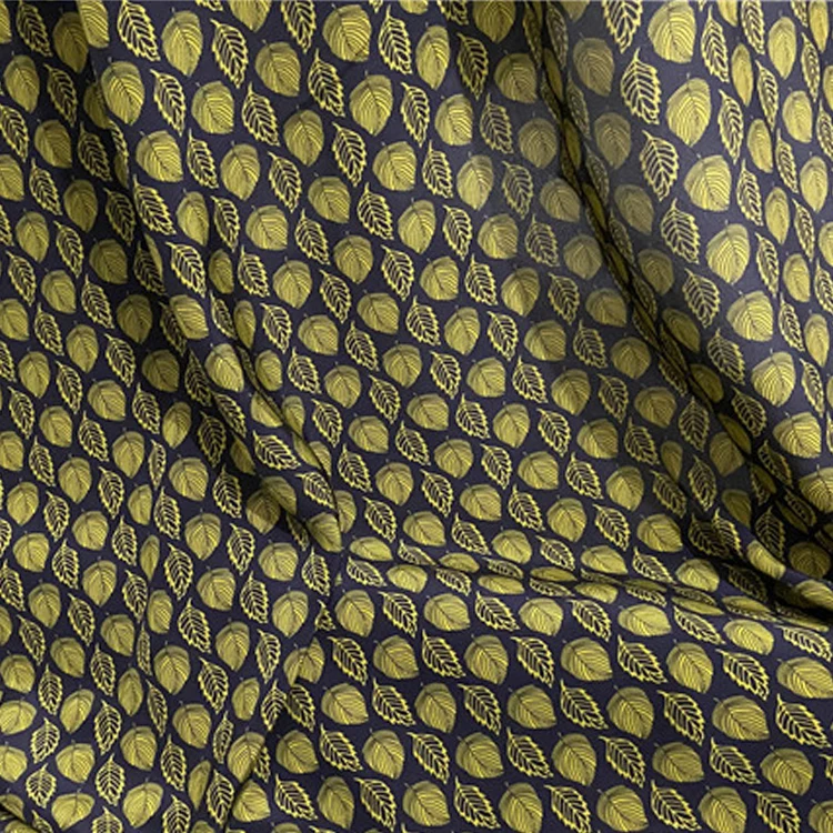 Yellow leaves print on navy blue pure silk crepe de chine silk fabric 140cm width,SCDC1262
Yellow leaves print on navy blue pure silk crepe de chine silk fabric 140cm width,SCDC1262