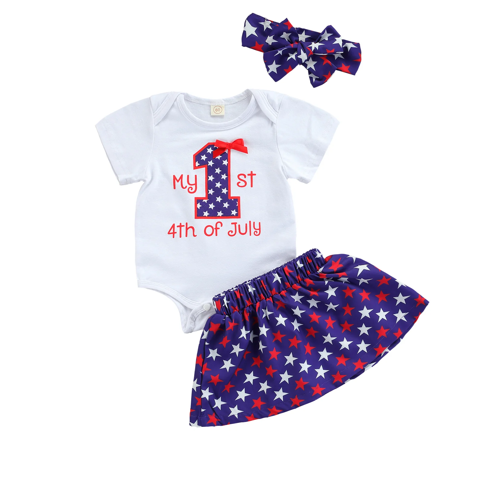 

2021-04-19 Lioraitiin 0-18M Infant Baby Girl My First 4th of July Outfits Short Sleeve Letter Print Romper Star Skirt Headband