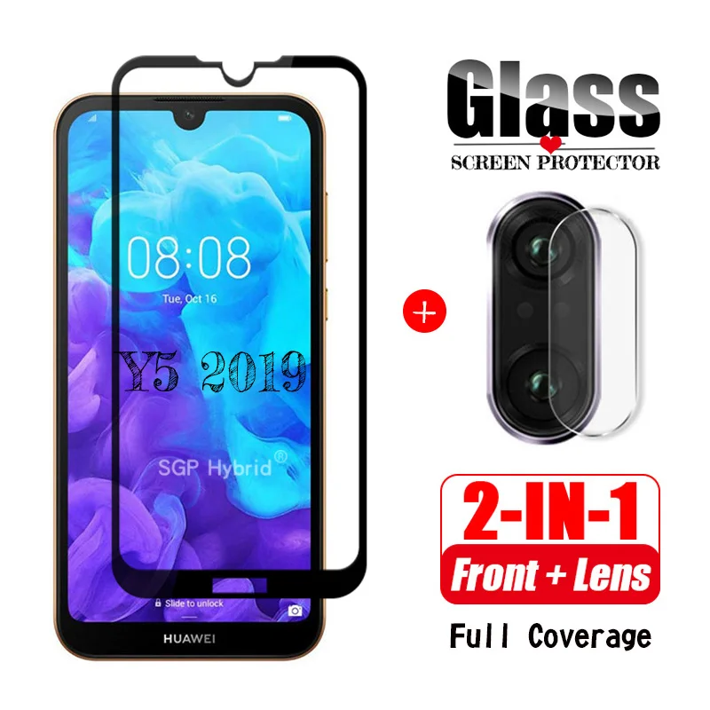 Закаленное стекло с полным покрытием 2 в 1 для Huawei Y5 2019 Защита экрана huawei защитная