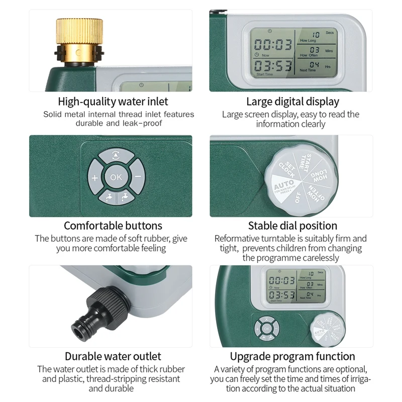 Programmable Digital Hose Faucet Timer Operated Automatic Watering Sprinkler System Irrigation Controller with 2 Outlet
Programmable Digital Hose Faucet Timer Operated Automatic Watering Sprinkler System Irrigation Controller with 2 Outlet