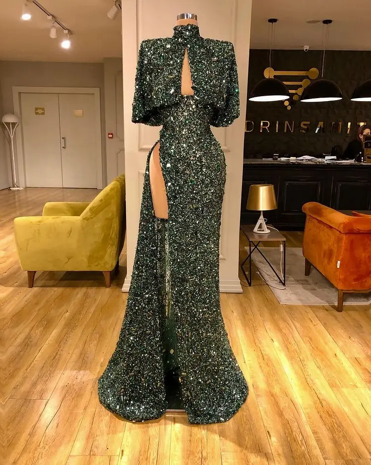 Dark Green Mermaid Prom Dresses 2021 For Black Girls High Split Sequined Party Gowns Custom Made Plus Size Prom Gowns
Dark Green Mermaid Prom Dresses 2021 For Black Girls High Split Sequined Party Gowns Custom Made Plus Size Prom Gowns