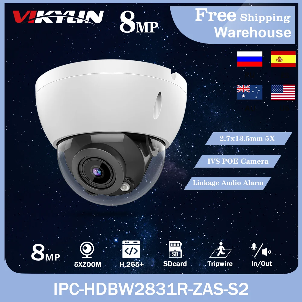 

IPC-HDBW2831R-ZAS-S2 8MP IP Dome Camera 4K 5X Zoom IR 60M Starlight H.265+ Audio Alarm Bulit-in SD Card CCTV Surveillance Camera