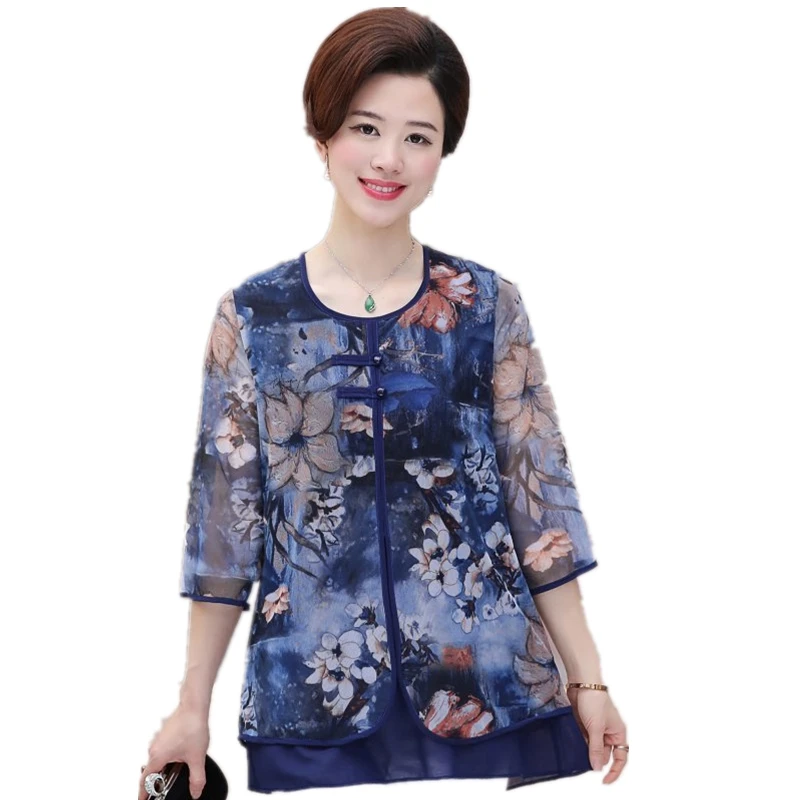 Long O Neck Blusas Loose Plus Size 2021 New Printed Summer Mother Middle-aged Women's Blouse Chiffon Half sleeve Women Top
Long O Neck Blusas Loose Plus Size 2021 New Printed Summer Mother Middle-aged Women's Blouse Chiffon Half sleeve Women Top