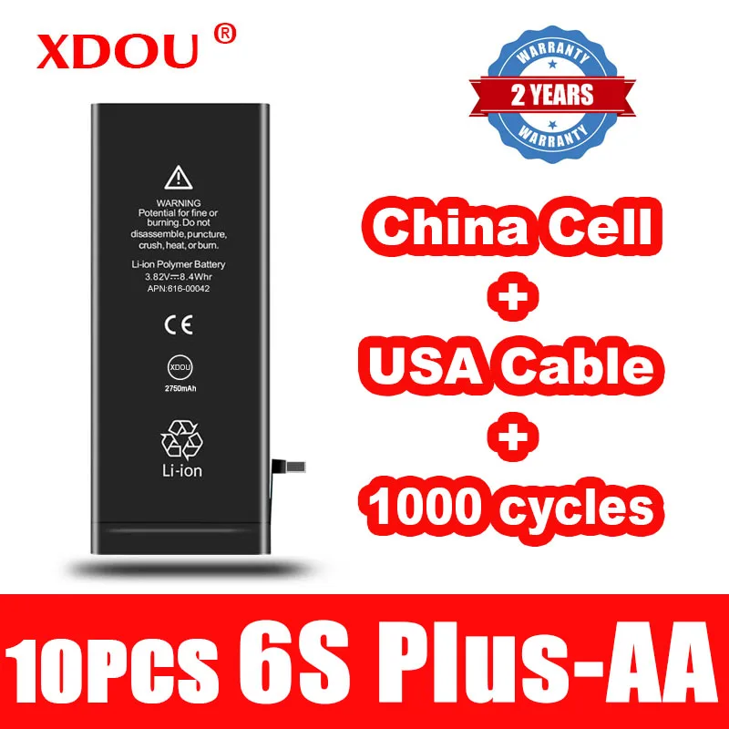 10pcs XDOU Battery For IPhone 6S Plus 2750mAh Repair Replaced 100% Cobalt China Cell USA Cable 1000 Cycles For Apple 6splus AA
10pcs XDOU Battery For IPhone 6S Plus 2750mAh Repair Replaced 100% Cobalt China Cell USA Cable 1000 Cycles For Apple 6splus AA