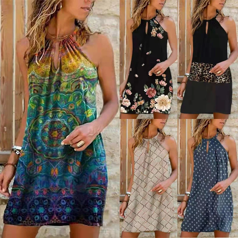 Women Printed Elegant Halter Dresses Summer Boho Sexy Sleeveless Mini Dress Female Casual O-Neck Beach Party Dresses Plus Size
Women Printed Elegant Halter Dresses Summer Boho Sexy Sleeveless Mini Dress Female Casual O-Neck Beach Party Dresses Plus Size