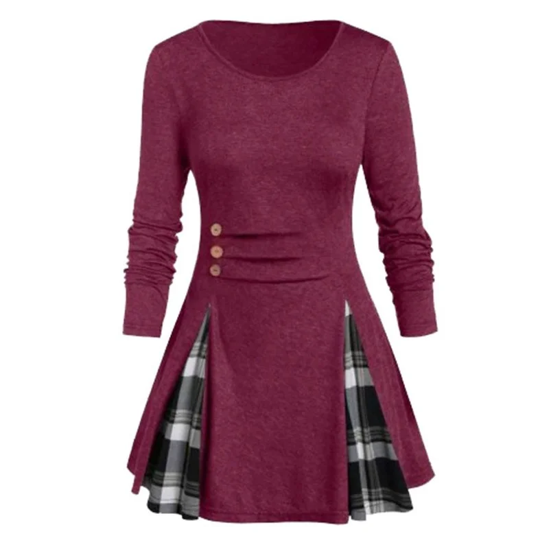 Women Dress Autumn Round Neck Long Sleeve Plaid Large Hem Buckle Large Size Retro Women Dresses Vestido Feminino Donsignet
Women Dress Autumn Round Neck Long Sleeve Plaid Large Hem Buckle Large Size Retro Women Dresses Vestido Feminino Donsignet