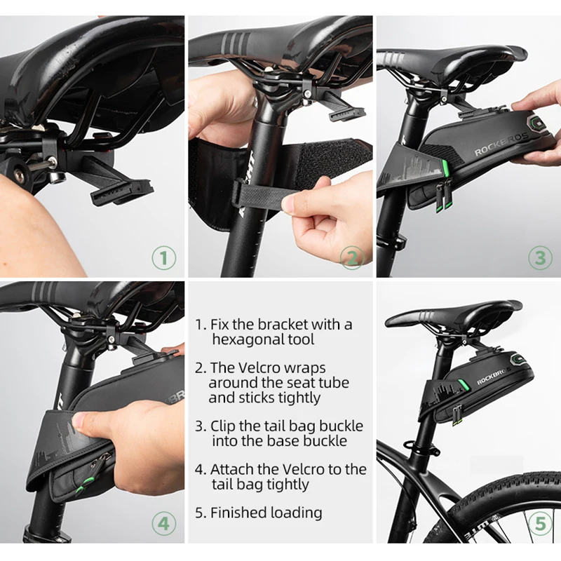 ROCKBROS Bike Saddle Bag Rainproof Shockproof Bicycle Bag Refletive Rear Large Capatity Seatpost for MTB, Bike Bag Accessories
ROCKBROS Bike Saddle Bag Rainproof Shockproof Bicycle Bag Refletive Rear Large Capatity Seatpost for MTB, Bike Bag Accessories