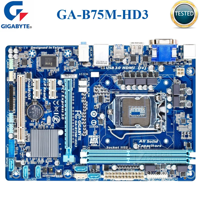 Оригинальная б/у десктопная материнская плата LGA1155 Gigabyte GA-B75M-HD3 DDR3 16 Гб USB3.0 SATA3 B75 |