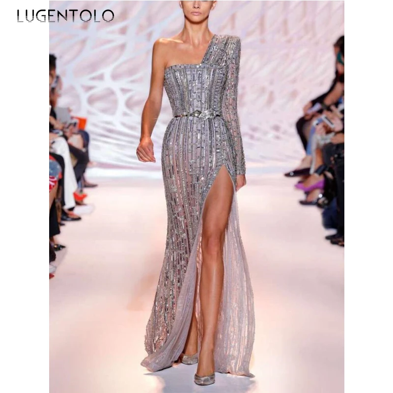 Lugentolo Sexy Dress Women on-shoulder Slim Long Sleeve Party Dresses Female Empire Elegant Split Fork Dinner Long Dress
Lugentolo Sexy Dress Women on-shoulder Slim Long Sleeve Party Dresses Female Empire Elegant Split Fork Dinner Long Dress