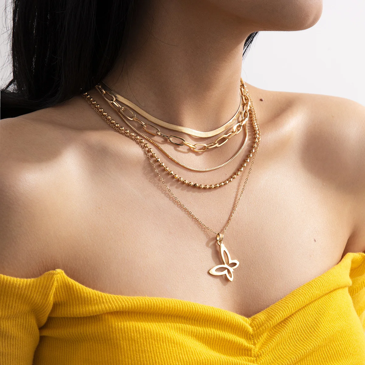 Classic Multilay Snake Bone Round Bead Chain Chokers Necklaces Geometric Hollow Butterfly Necklaces Pendant Jewelry For Women
Classic Multilay Snake Bone Round Bead Chain Chokers Necklaces Geometric Hollow Butterfly Necklaces Pendant Jewelry For Women
