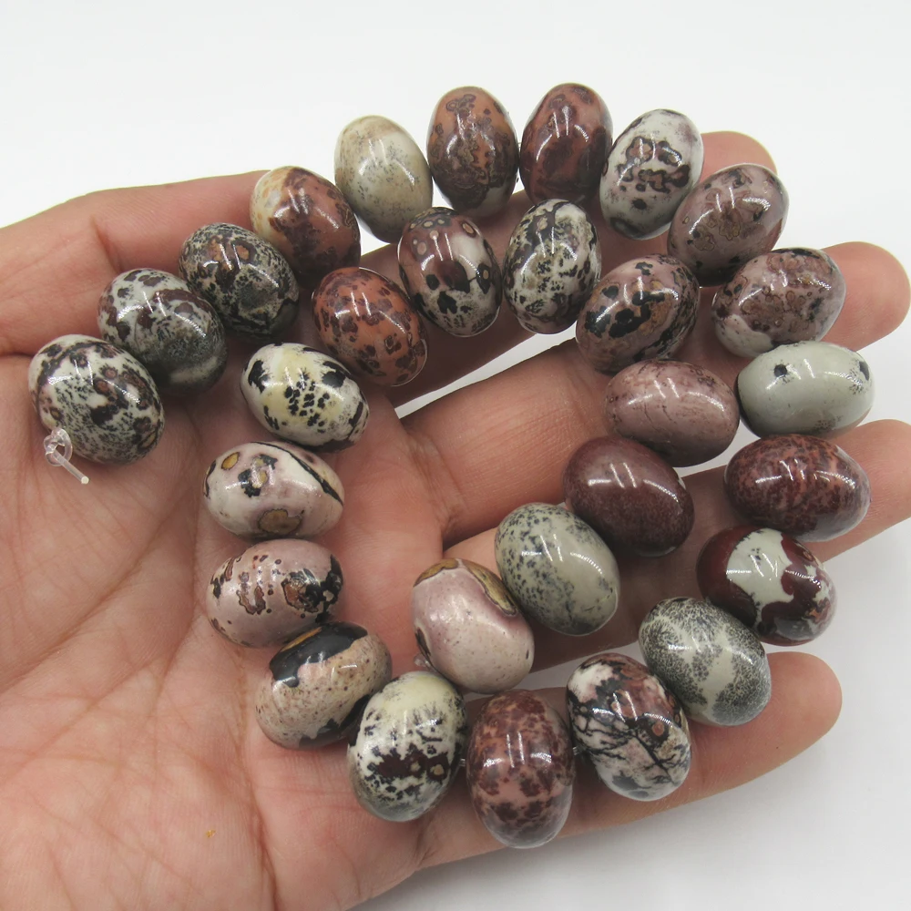 APDGG Natural 13x18mm Picture Jasper Gems Stone Rondelle Smooth Beads 15" Strand