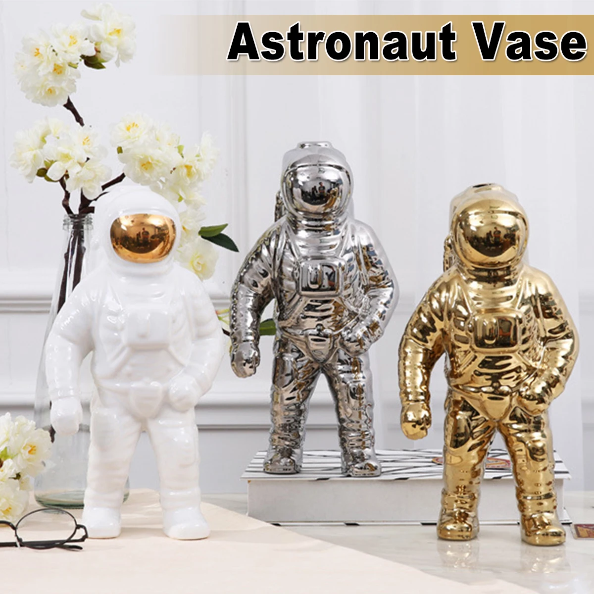 Gold Space Man Sculpture Astronaut Fashion Vase Creative Modern Ceramic Cosmonaut Model Ornament Decorations Garden Statue Home
Gold Space Man Sculpture Astronaut Fashion Vase Creative Modern Ceramic Cosmonaut Model Ornament Decorations Garden Statue Home