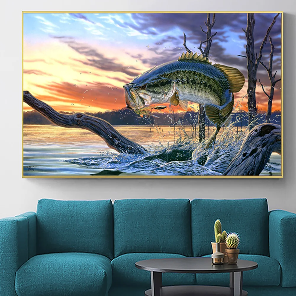 Jumping Largemouth Bass Fish Canvas Oil Painting On Wall Art Poster And Prints Lake Animal Picture Modern Home Decoration 
Jumping Largemouth Bass Fish Canvas Oil Painting On Wall Art Poster And Prints Lake Animal Picture Modern Home Decoration