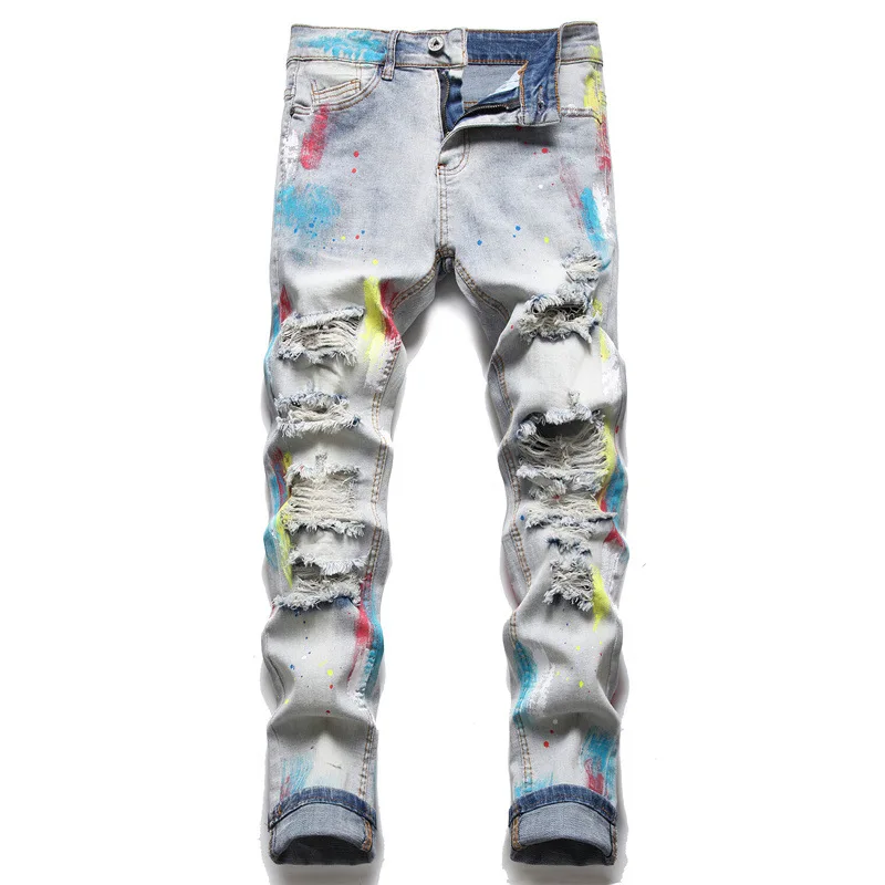 Men’s Light Luxury Stretch Blue Jeans,Beggar Ripped Paint Print Slim-fit Jeans,Stylish Casual Jeans,Youth Sexy&Cool Must;
Men’s Light Luxury Stretch Blue Jeans,Beggar Ripped Paint Print Slim-fit Jeans,Stylish Casual Jeans,Youth Sexy&Cool Must;