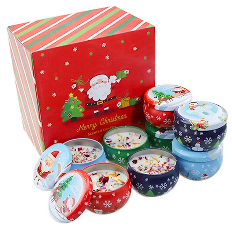 

4 Pcs Scented Candles Tins Christmas Gifts Set Vintage Metal Candle Jar with Lid 2.2OZ Handmade Candles Making Mini Gift Box