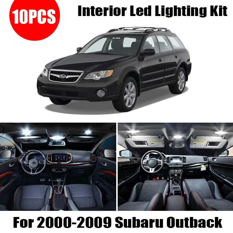 

10pcs White Car LED Light Bulbs Interior Package Kit For 2000-2009 Subaru Outback Map Dome Trunk Door License Plate Light Lamp