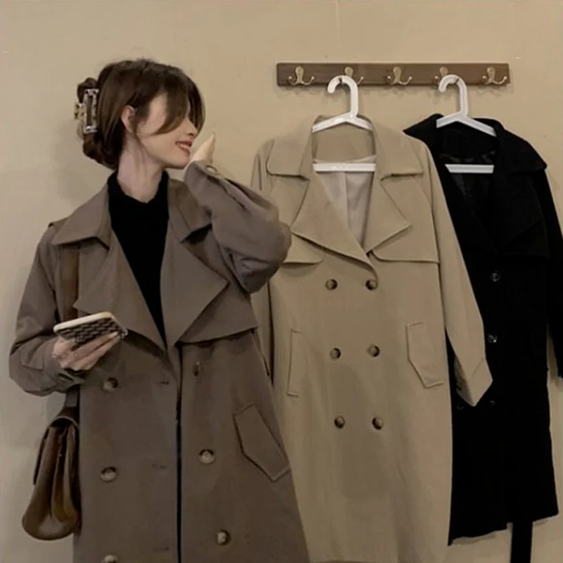 Long Trench Women Solid Double Breasted Casual Classy Female Elegant Outwears All-match Basic Spring Autumn Vintage Teens Retro
Long Trench Women Solid Double Breasted Casual Classy Female Elegant Outwears All-match Basic Spring Autumn Vintage Teens Retro