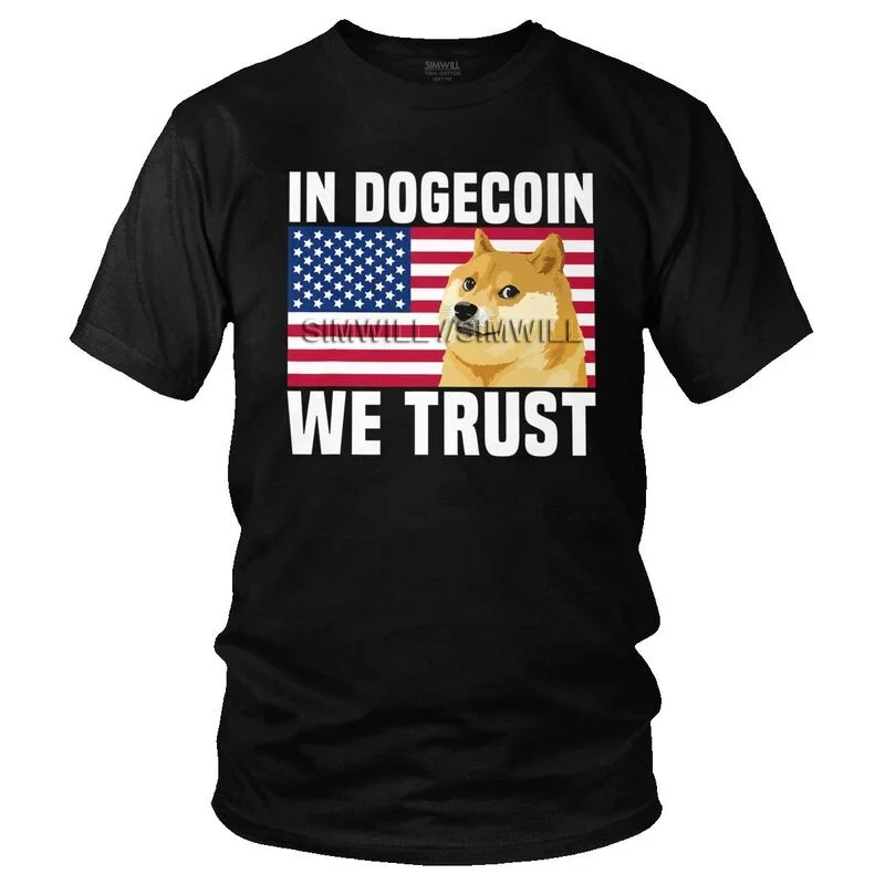 

In Dogecoin We Trust Bitcoin T Shirt Men Cotton Print T-shirt Funny Tshirt Short Sleeve Funny Shiba Inu Dog Doge Meme Tees Tops