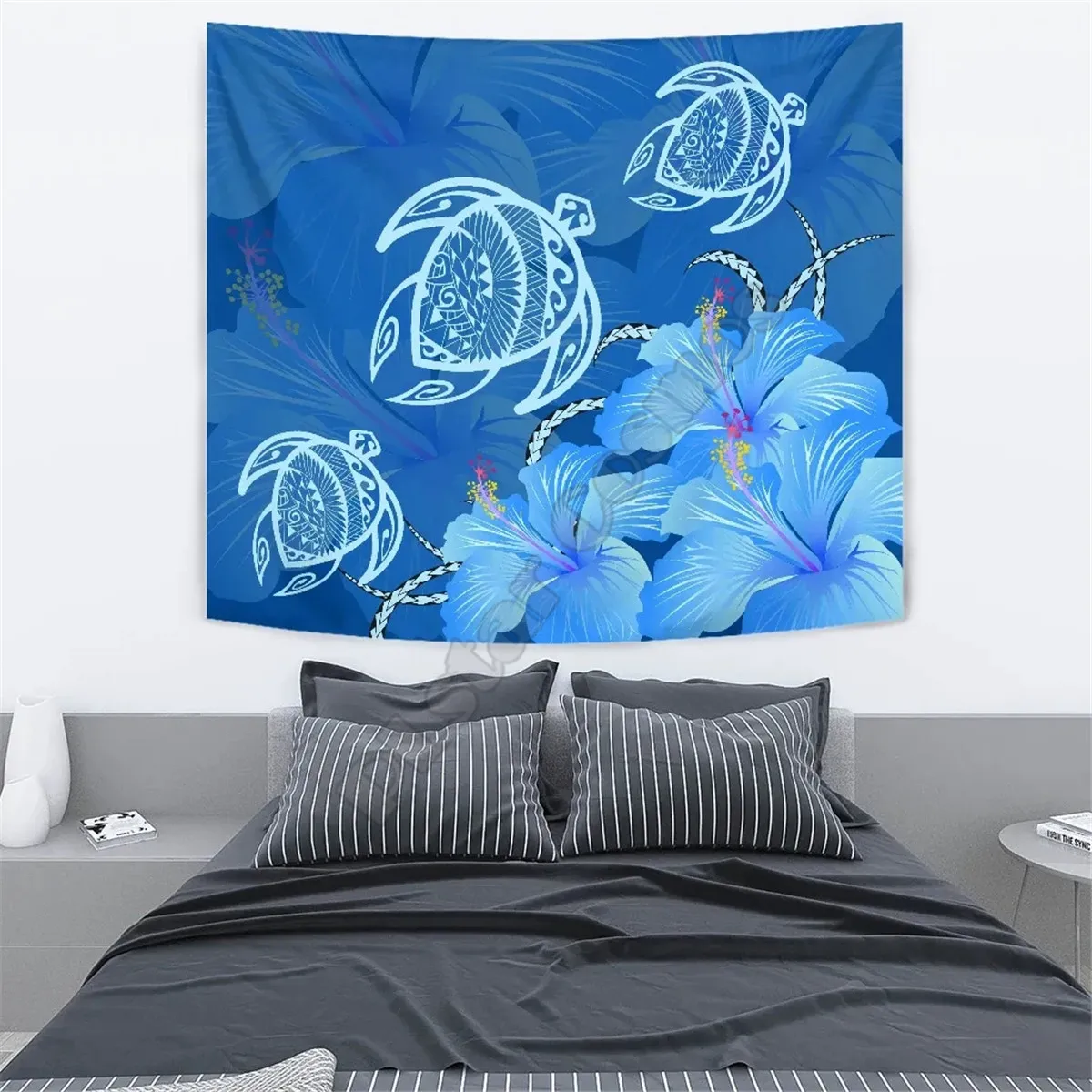 

Hawaii Blue Hibiscus Turtle Polynesian Tapestry 3D Printed Tapestrying Rectangular Home Decor Wall Hanging