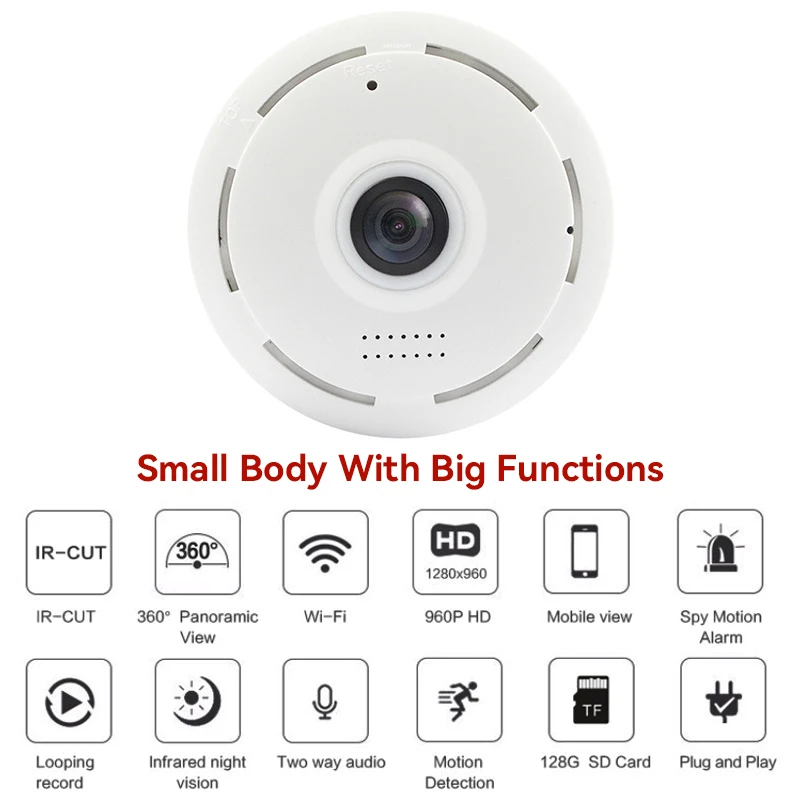 New 360 Degree IP Camera Panoramic WiFi 1080P Fisheye Wireless Smart Home Security Audio Camera Night Vision Surveillance Camera 
New 360 Degree IP Camera Panoramic WiFi 1080P Fisheye Wireless Smart Home Security Audio Camera Night Vision Surveillance Camera