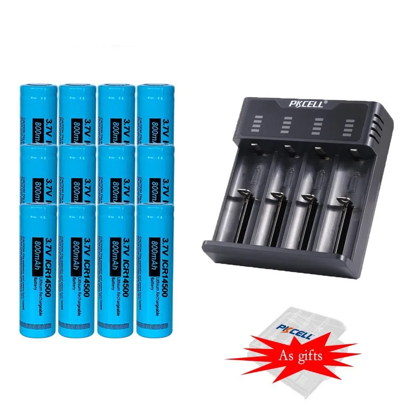 12Pcs Pkcell Protected 100% Original ICR14500 800mah Li-ion Rechargeable battery with 1-4 Slots Li-ion/NIMH Charger And Gifts 
12Pcs Pkcell Protected 100% Original ICR14500 800mah Li-ion Rechargeable battery with 1-4 Slots Li-ion/NIMH Charger And Gifts