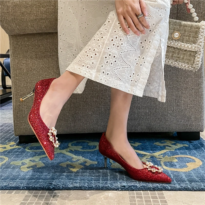 VERCONAS 2021 Newest Wedding Party Women Pumps Elegant Fashion Pearl Pointed Toe Blingbling High Heels Spring Basic Shoes Woman
VERCONAS 2021 Newest Wedding Party Women Pumps Elegant Fashion Pearl Pointed Toe Blingbling High Heels Spring Basic Shoes Woman