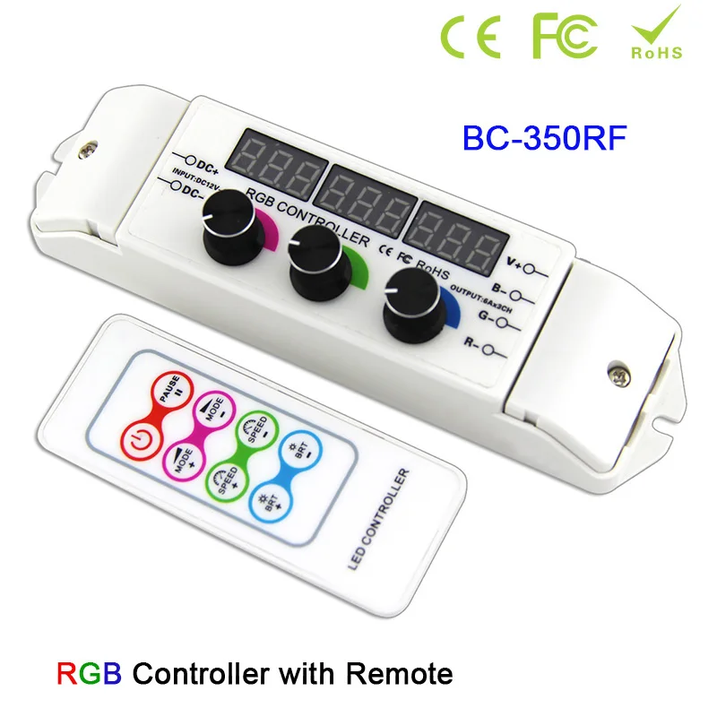 DC12V 24V RGB full color LED Strip Light Controller 6A*3CH display PWM BC-350RF modules dimmer rotary switch & wireless Remote
DC12V 24V RGB full color LED Strip Light Controller 6A*3CH display PWM BC-350RF modules dimmer rotary switch & wireless Remote