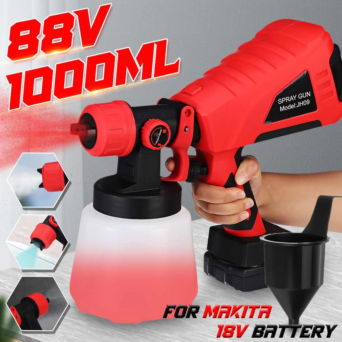 88VF 600W 1000ML Cordless Electric Spray Gun with Nozzle Flow Control Airbrush High Power Paint Sprayer For Makita 18V Battery
88VF 600W 1000ML Cordless Electric Spray Gun with Nozzle Flow Control Airbrush High Power Paint Sprayer For Makita 18V Battery