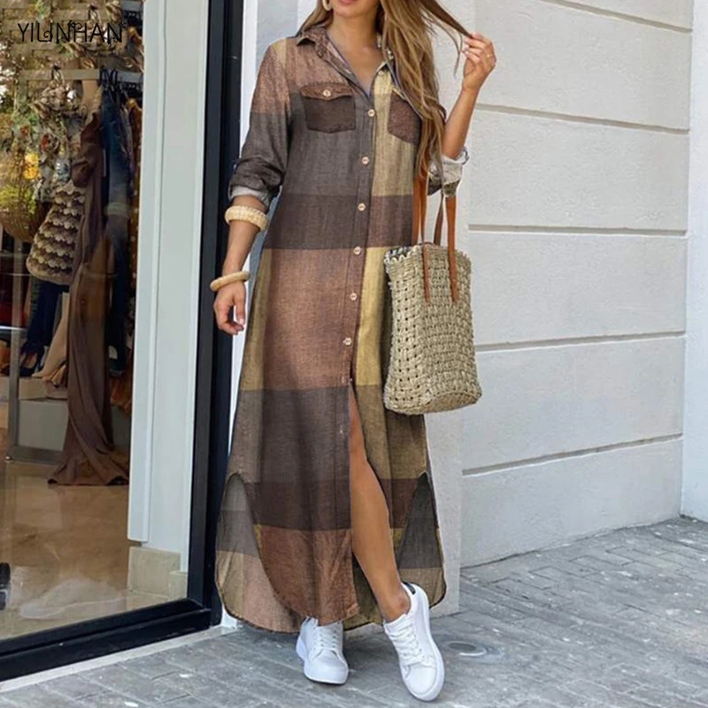 YILINHAN 2021 Kaftan Spring Shirt Dress Women's Check Sundress Button Long skirt Female Lapel Casual Robe Femme Plus Size
YILINHAN 2021 Kaftan Spring Shirt Dress Women's Check Sundress Button Long skirt Female Lapel Casual Robe Femme Plus Size