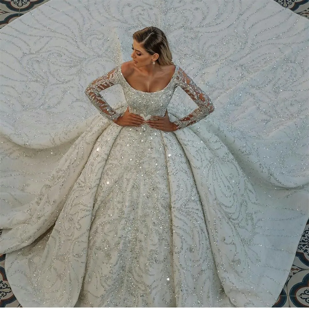 Luxury Wedding Dress for Women 2022 Bride Scoop Neck Long Sleeve Sequined Arabic Vintage Bridal Gowns vestidos de novia
Luxury Wedding Dress for Women 2022 Bride Scoop Neck Long Sleeve Sequined Arabic Vintage Bridal Gowns vestidos de novia