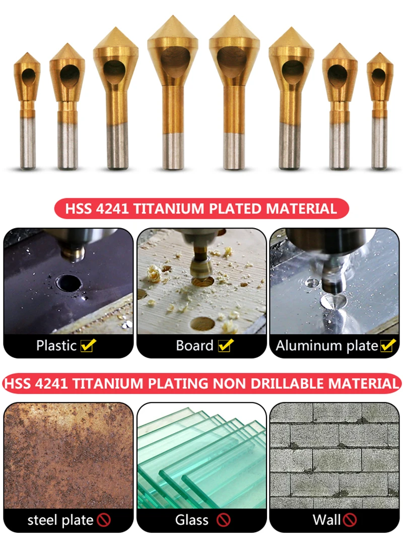 2-5mm 5-10mm 10-15mm 15-20mm Titanium Coated Countersink & Deburring Center Drill Bits Expanding Step Chamfering
2-5mm 5-10mm 10-15mm 15-20mm Titanium Coated Countersink & Deburring Center Drill Bits Expanding Step Chamfering