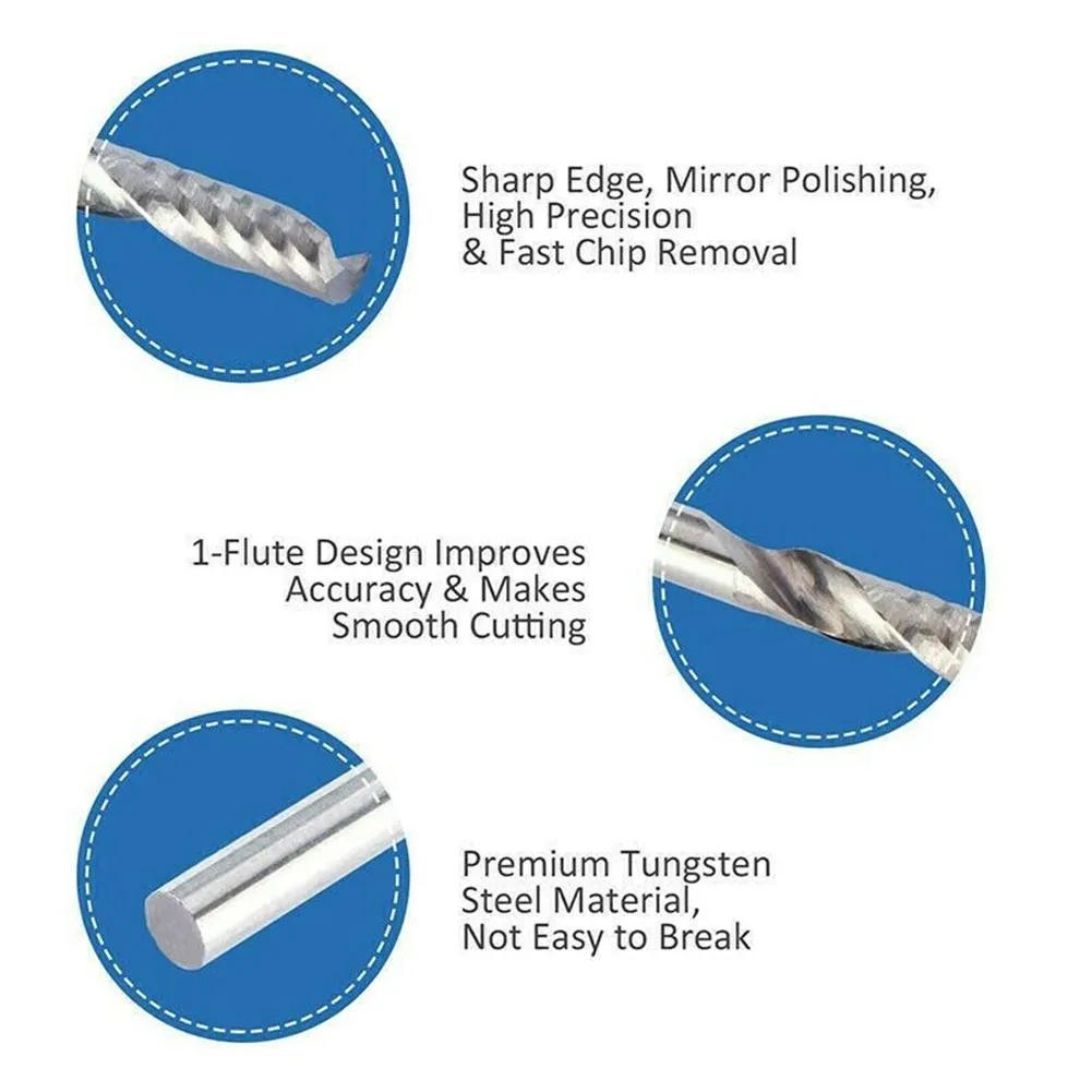 10pcs 3.175mm Single Flute Flat Nose Spiral Carbide End Mill CNC Router Bit Milling Cutter CNC Router Bit
10pcs 3.175mm Single Flute Flat Nose Spiral Carbide End Mill CNC Router Bit Milling Cutter CNC Router Bit