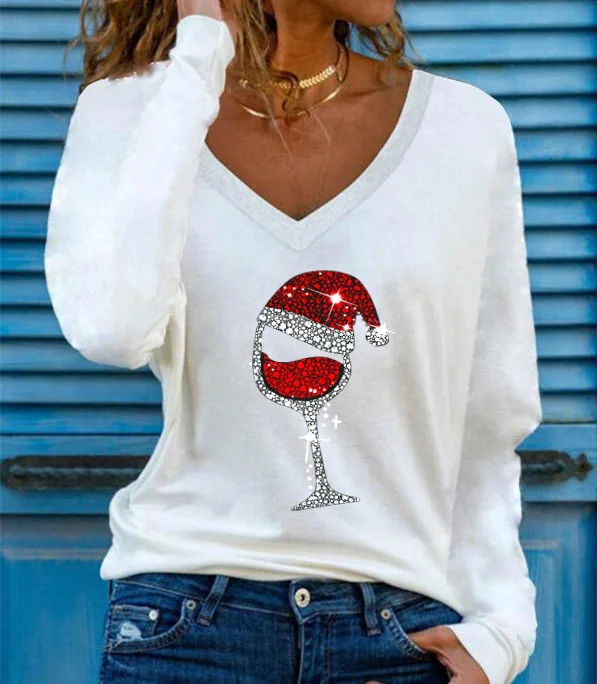 2021 Elegant Christmas Wine Glass Printed Blouse Shirt Women V Neck Loose Tops Pullover Autumn Long Sleeve Plus Size Blouses
2021 Elegant Christmas Wine Glass Printed Blouse Shirt Women V Neck Loose Tops Pullover Autumn Long Sleeve Plus Size Blouses