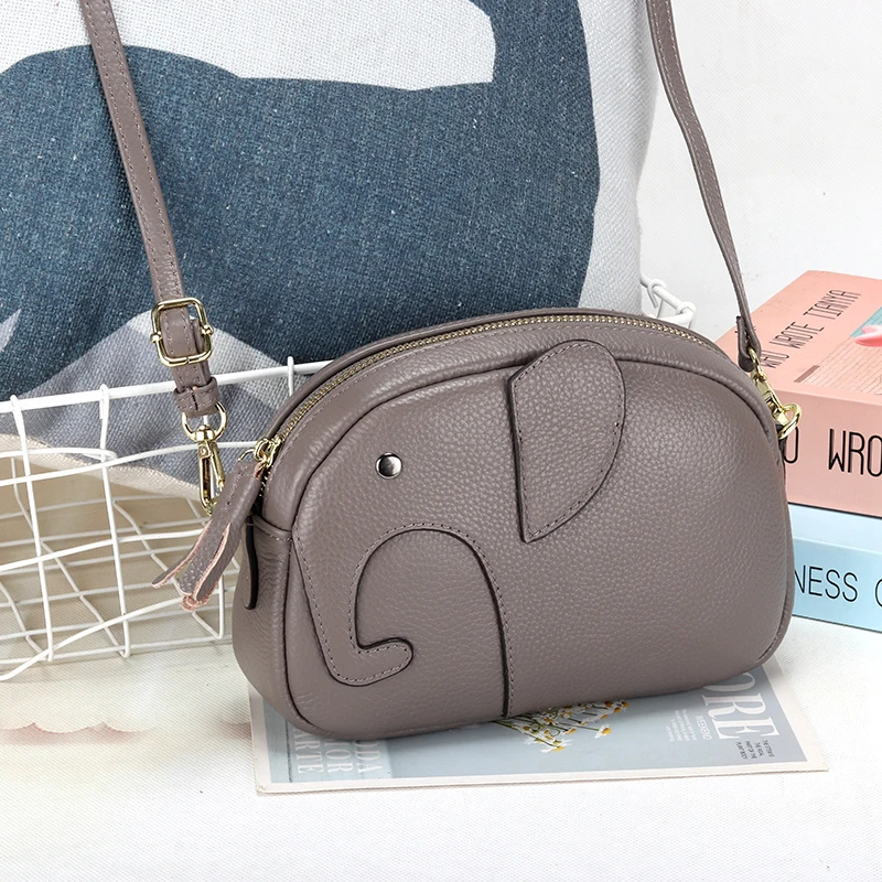 

5 Colors Elephant Women Clutches Genuine Cow Leather Lady Shoulder Phone Purse Fashion Crossbody Zipper Handbags Money Bag