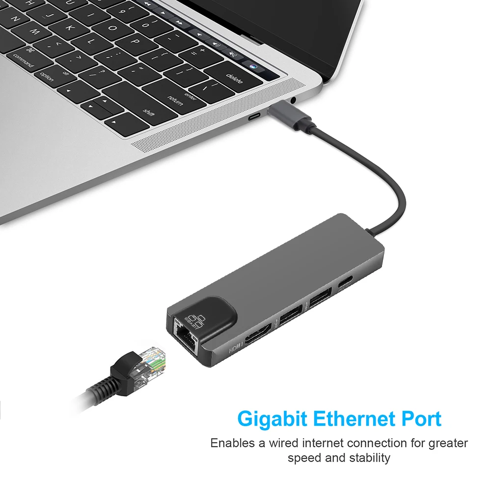 4K USB C Hub to Gigabit Ethernet Rj45 Lan 5 in 1 Type Hdmi-compatible Adapter for Mac Book Pro 3 USB-C Charger PD | Компьютеры и офис