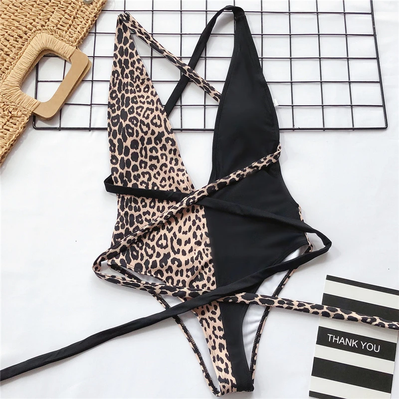Leopard print one piece swimsuit female Deep v-neck bikini 2020 Bandage bathing suit monokini swimwear women bathers 
Leopard print one piece swimsuit female Deep v-neck bikini 2020 Bandage bathing suit monokini swimwear women bathers