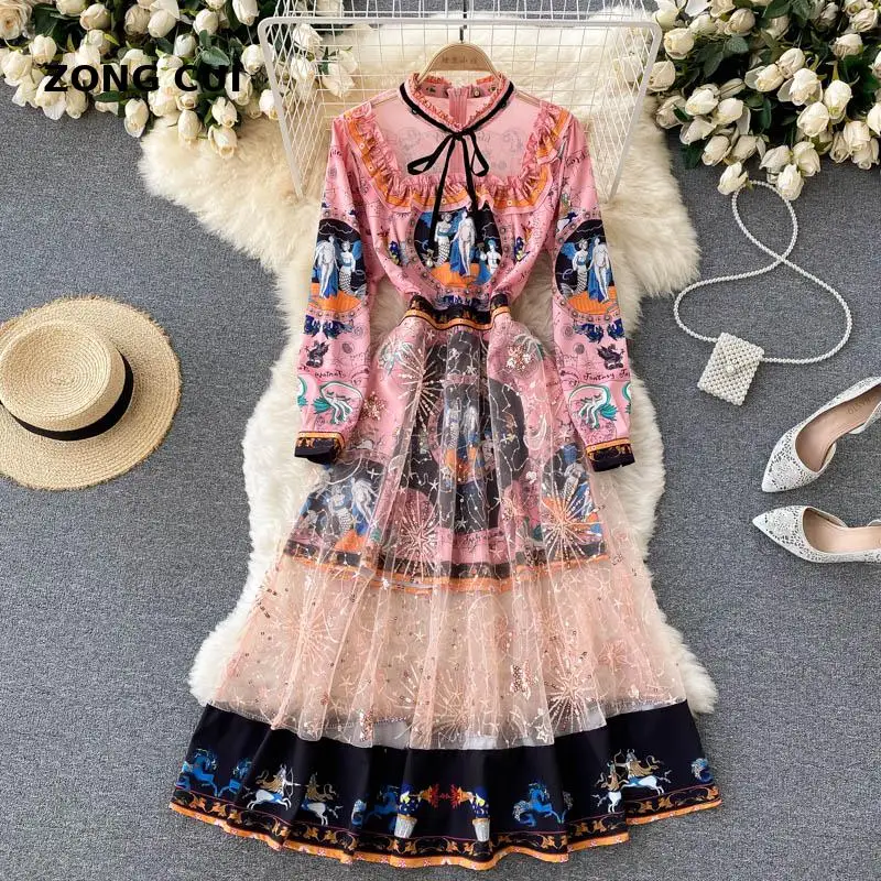 Женское модельное винтажное платье, длинное платье с круглым вырезом, длинным рукавом, оборками, блестками и вышивкой, платье из тюля в стил... 
Женское модельное винтажное платье, длинное платье с круглым вырезом, длинным рукавом, оборками, блестками и вышивкой, платье из тюля в стил...