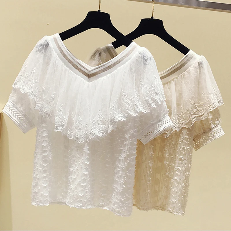 Summer Goth Girl Sexy Street T Shirt Women Lace Short Sleeve Loose Tassel Ruffles Patchwork Chiffon Shirts Tops Sweet Elegant
Summer Goth Girl Sexy Street T Shirt Women Lace Short Sleeve Loose Tassel Ruffles Patchwork Chiffon Shirts Tops Sweet Elegant