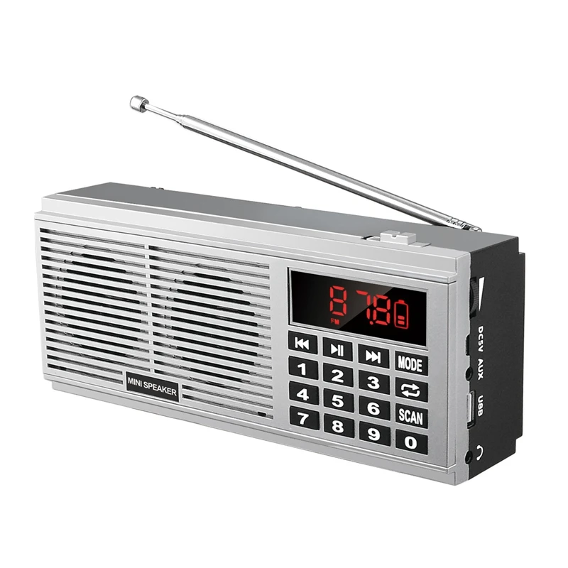 

L-518 цифровой MP3 музыкальный плеер Динамик мини Портативный Мини Автоматическое сканирование частот FM AM MW радиоприемник (серебро)