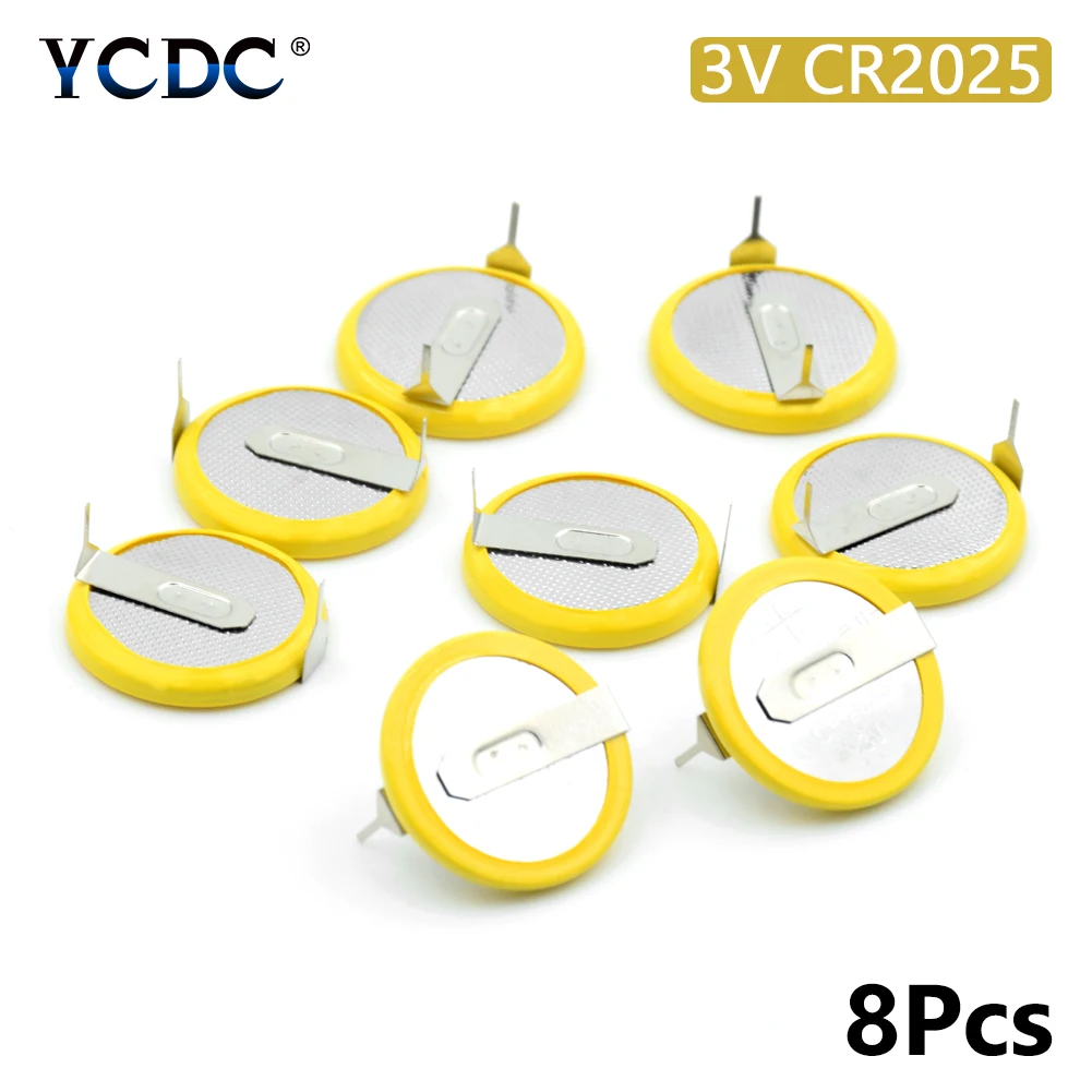 8 шт./лот YCDC CR2025 2 шпильки для припоя 3 в кнопки ячейки батареи вкладки 150 мАч