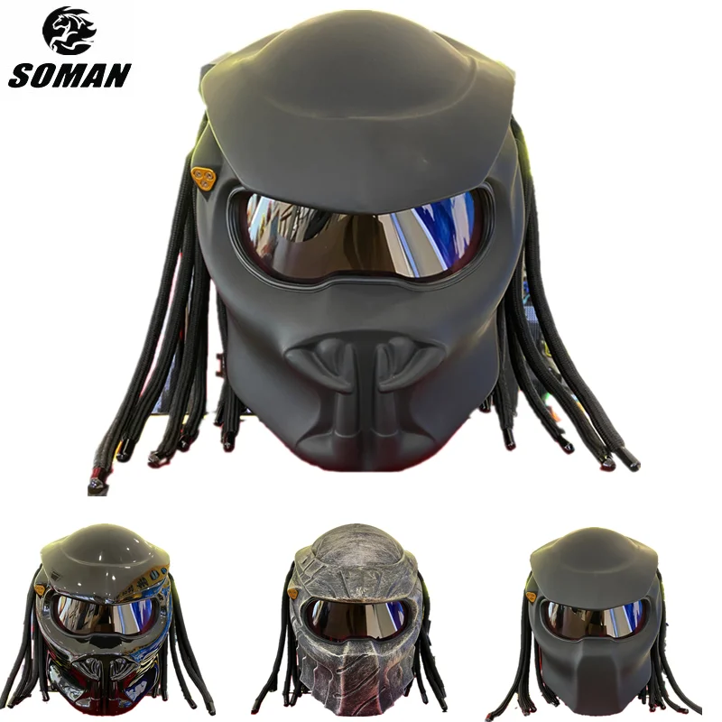 SOMAN Man Black Predator Helmet ECE DOT Custom Motorcycle Helmet with Black Braids Lazer Light Monster Capacete De Moto Predator
SOMAN Man Black Predator Helmet ECE DOT Custom Motorcycle Helmet with Black Braids Lazer Light Monster Capacete De Moto Predator
