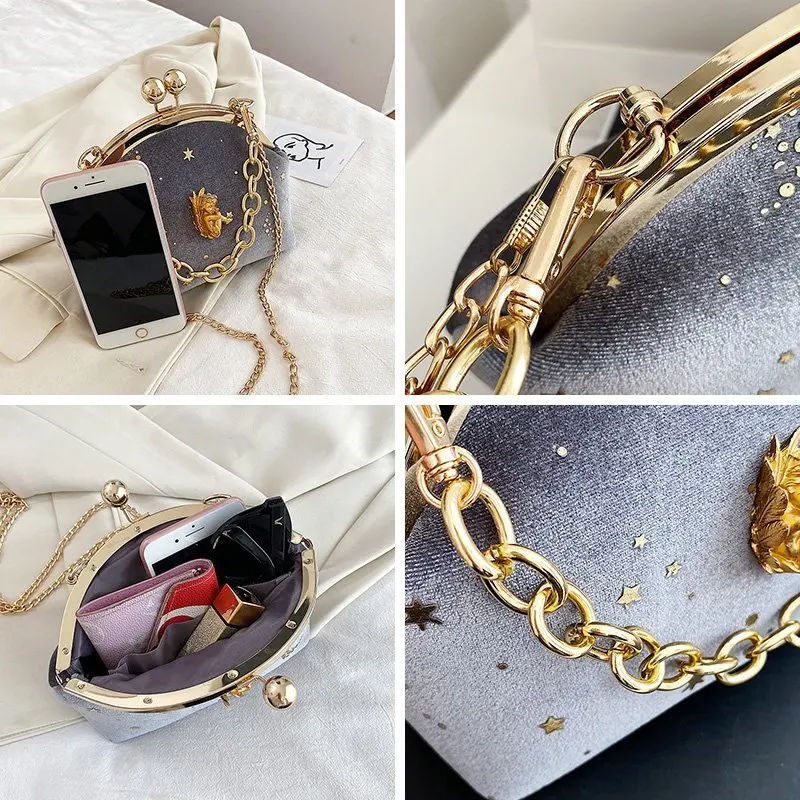 Fashion Women's Handbags Luxury Rivet Chains Clutches Bag Ladies Golden velvet 2021 Designer Evening Bag Shoulder Bag Messenger
Fashion Women's Handbags Luxury Rivet Chains Clutches Bag Ladies Golden velvet 2021 Designer Evening Bag Shoulder Bag Messenger