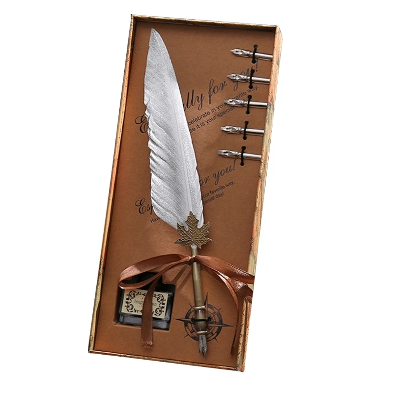 Calligraphy Dipped In Water Fountain Feather Pen w/ 5 Replacement Nibs, Dip Ink Bottle in Gift Storage Box
Calligraphy Dipped In Water Fountain Feather Pen w/ 5 Replacement Nibs, Dip Ink Bottle in Gift Storage Box