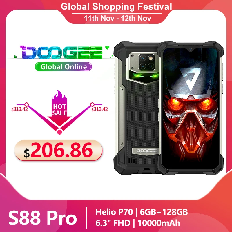 

Смартфон DOOGEE S88 Pro защищенный, IP68/IP69K, 10000 мАч, 6,3 дюйма, FHD +, Helio P70, 8 ядер, 6 + 128 ГБ, Android 10