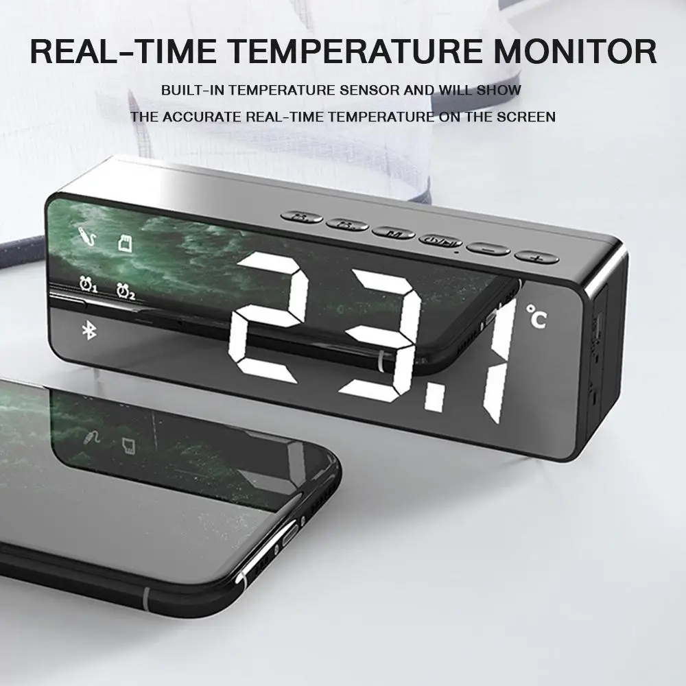 LED Wireless Bluetooth-compatible Speaker with Alarm Clock Mirror Phone Holder FM Collection Reminder Function
LED Wireless Bluetooth-compatible Speaker with Alarm Clock Mirror Phone Holder FM Collection Reminder Function